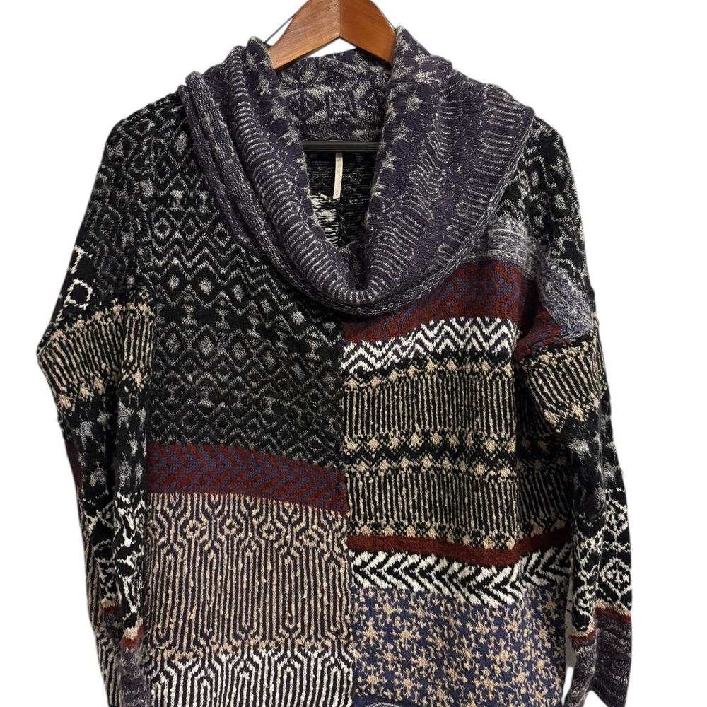 Vintage 2000s Free People Navy Patchwork Cowlneck Sweater Size M